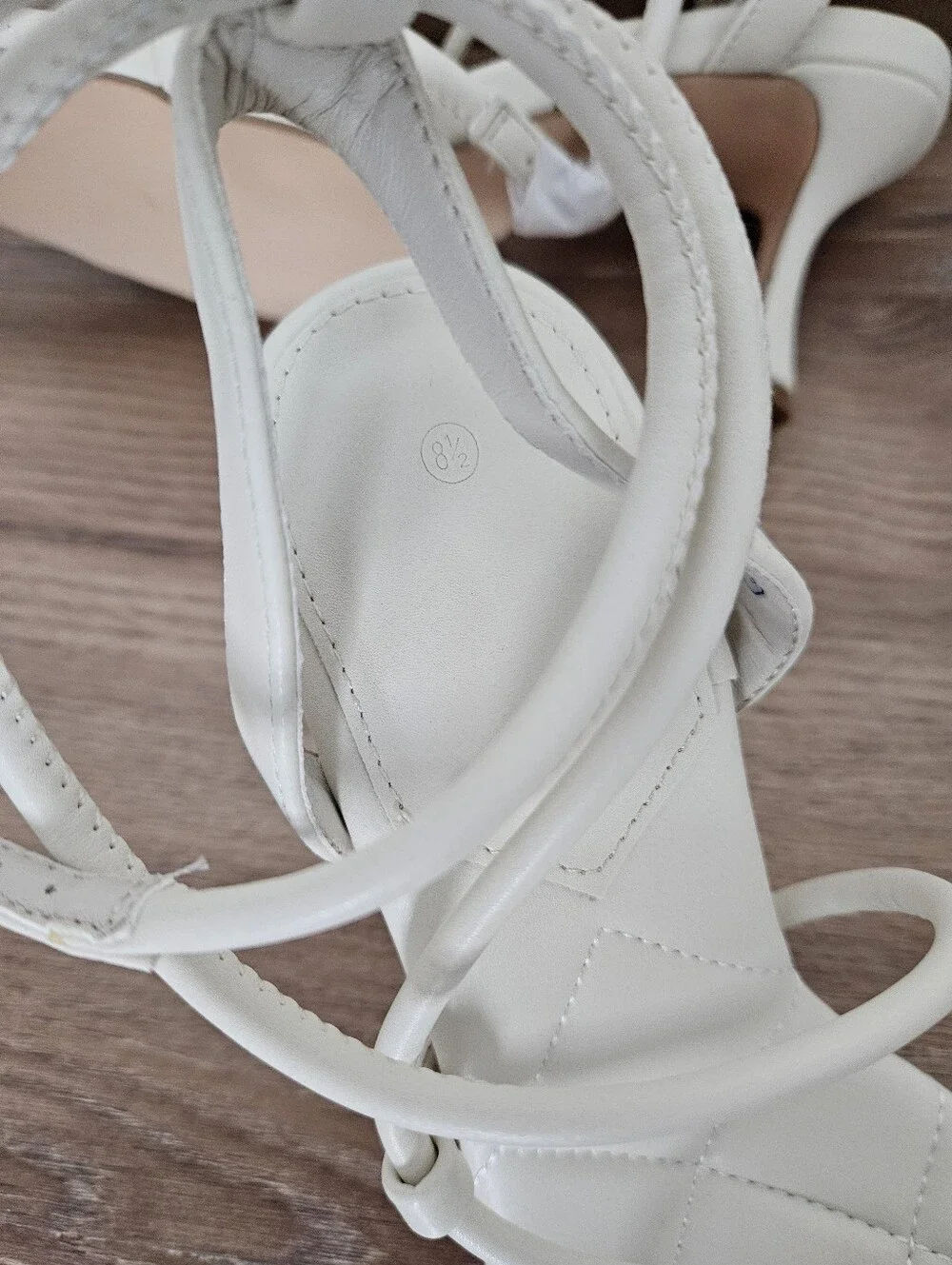 Women’s Strappy Quilted Square-Toe Heels in Cream Size 8.5